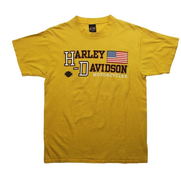 Harley Davidson Vintage 1999 Yellow Short Sleeve Moto Street Style T Shirt Top L - Picture 1 of 6
